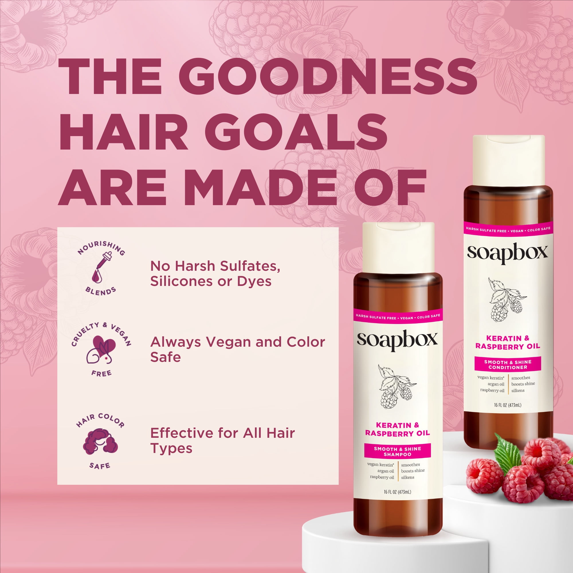 Soapbox Vegan Keratin & Raspberry Seed Oil Smoothing Conditioner with Argan Oil, 16 fl oz