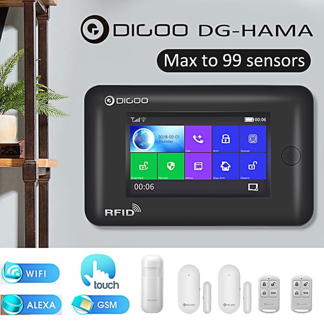 Wireless GSM WIFI 2G GPRS Smart Home Office Security Alarm System Kit Compatible with Alexa Version Touch Color Screen