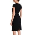 thumbnail image 3 of INSPIRE CHIC Women's Square Neck Cap Sleeve Belted Sheath Wear-to-Work Midi Dress XS Black, 3 of 6