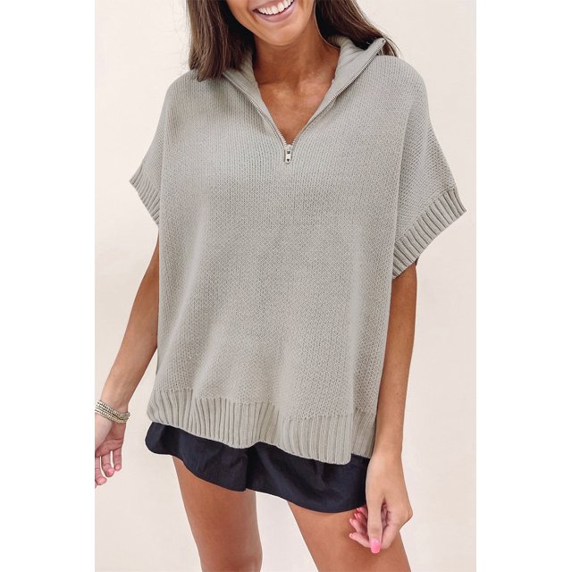 FOLUNSI Chandail à Fermeture Éclair Chauve-Souris Gris Chic - Confortable et Décontracté!