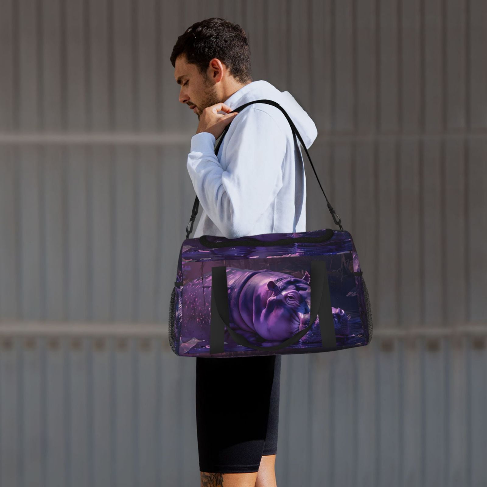 Fuzoiu Purple Hippo In Water Print Travel Duffle Bag,Carry On Tote Bags,Duffel Bag,Sport Gym Bag, Hospital Bag for Labor and Delivery, Overnight Bag,Luggage Bag