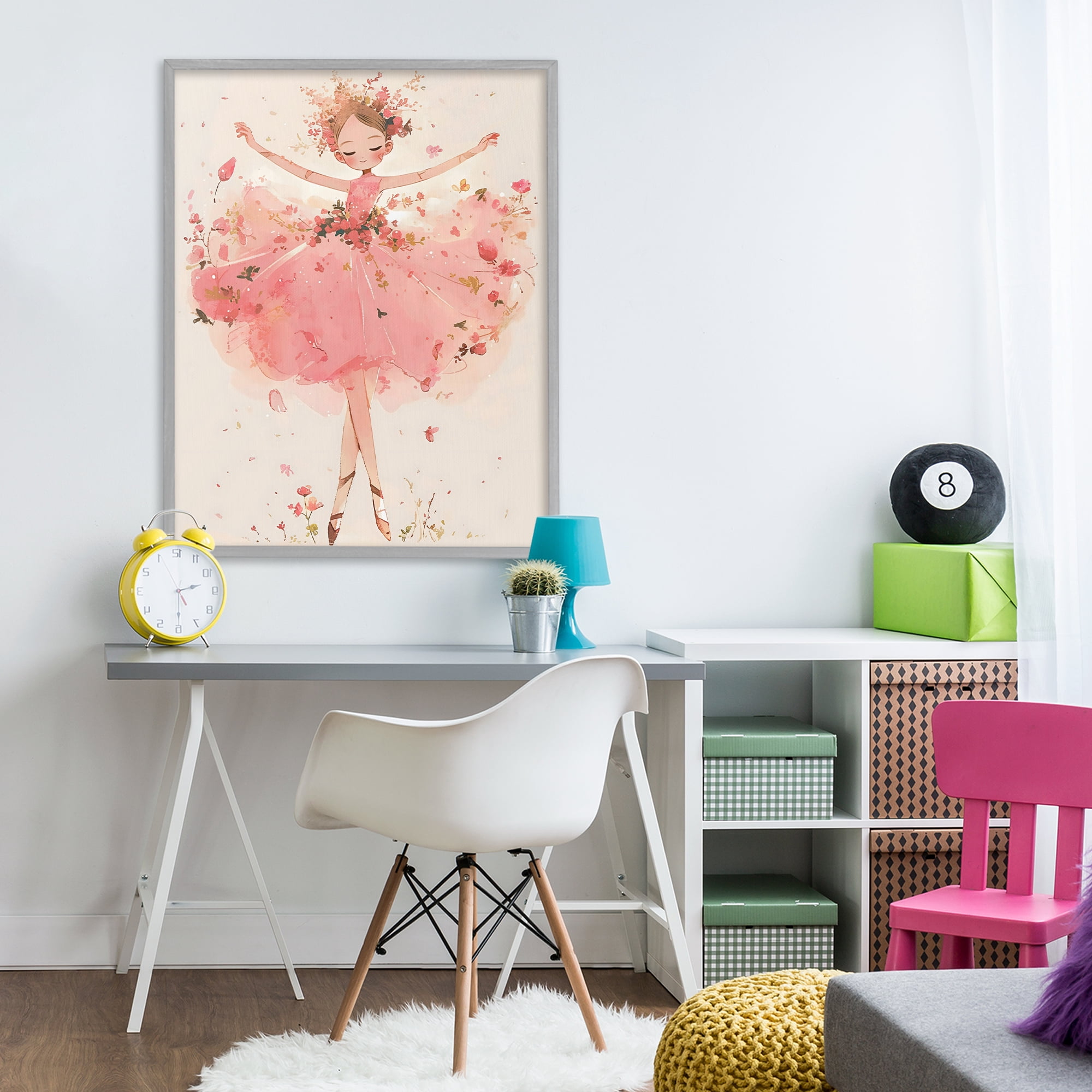 Stupell Industries Pink Floral Dress Ballerina Gray Framed Giclee Art, design by Creative Studio