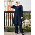 thumbnail image 3 of IBTOM CASTLE Muslim Clothes for Women Arabic Long Sleeve Loose Ramadan Tracksuit Islamic Clothing Blouse Wide Leg Pant Suits XL Navy Blue, 3 of 8
