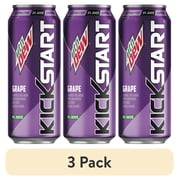 (3 pack) Mountain Dew Kickstart Grape Energizing Juice 16 fl oz Can