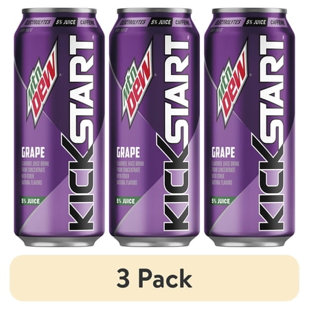(3 pack) Mountain Dew Kickstart Grape Energizing Juice 16 fl oz Can