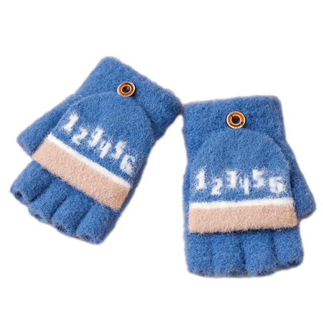 Guantes convertibles con parte superior abatible y estampado de números para niños, guantes de punto cálidos sin dedos para niños y niñas de 3 a 8 años