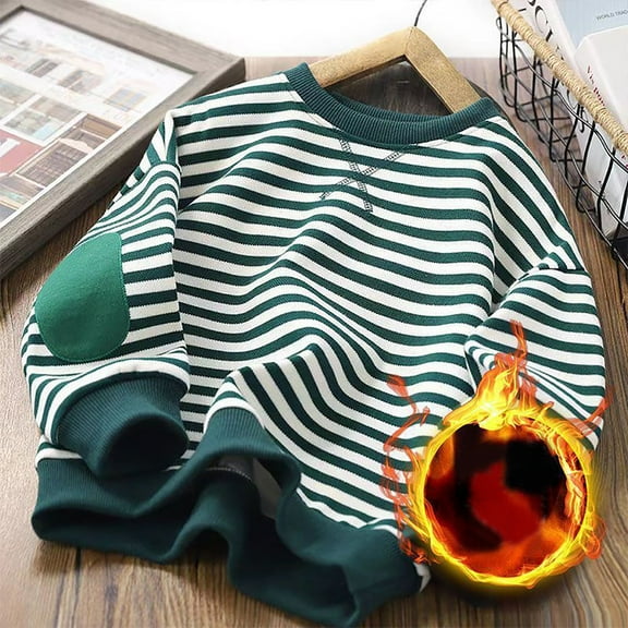 HUITKMM Kids Hoodie Boys Girls Classic Striped Sweatshirt Crew Neck Long Sleeve Thick Warm Shirt Casual Pullover Tops Sweater