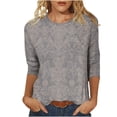 thumbnail image 3 of Fengqque Women's Casual Loose Printing 3/4 Sleeve T-Shirts Crew Neck Basic Daily Tunic Blouses Tops White-D XL(XL), 3 of 5