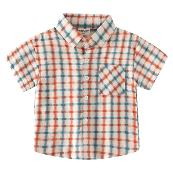 EnJoCho Toddler Boys Casual Button Down Short Sleeve Shirts Kids Plaid Shirt with Pocket School Unifor𝗆 Dress Shirt Kids Boy Short Sleeve Button Down