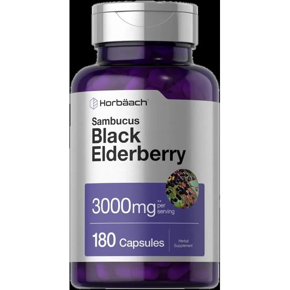 Black Elderberry Capsules 3000mg | 180 Pills | by Horbaach