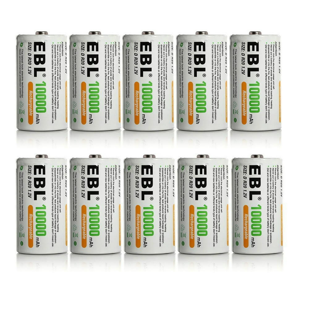 EBL 10Pack 1.2v Size D Battery 10000mAh NiMH Rechargeable Batteries