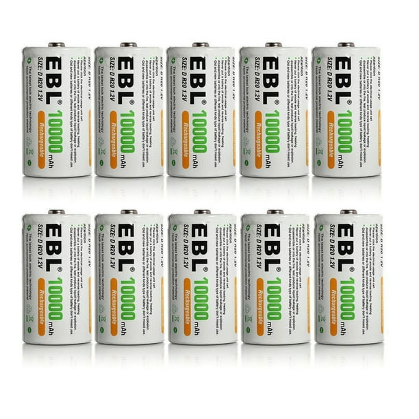 Ebl 10 Pack 12v Size D Battery 10000mah Ni Mh Rechargeable Batteries 3453