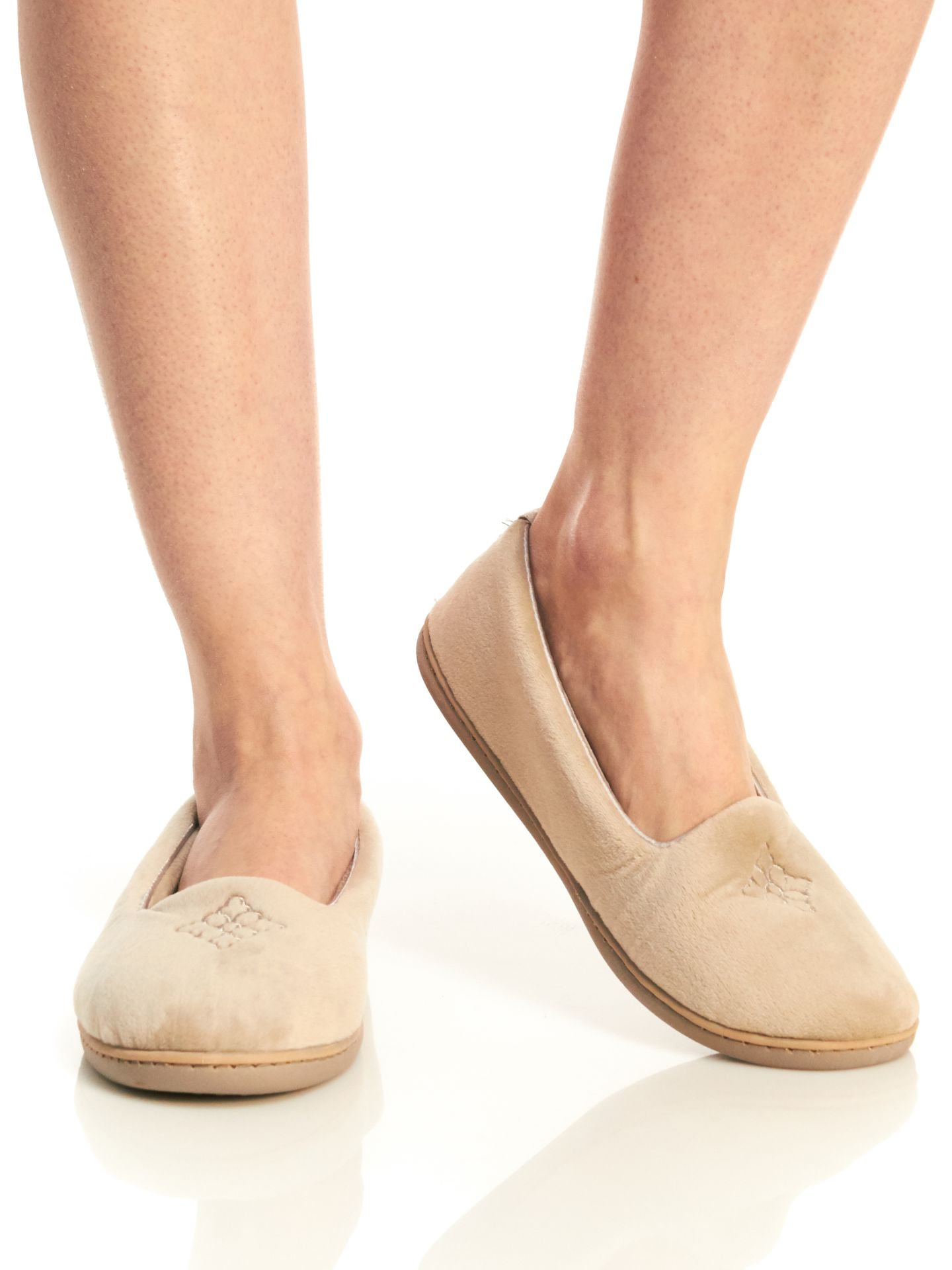 Dearfoams Women's Micro Velour Embroidered Closed Back Slippers, Pewter, Large 910