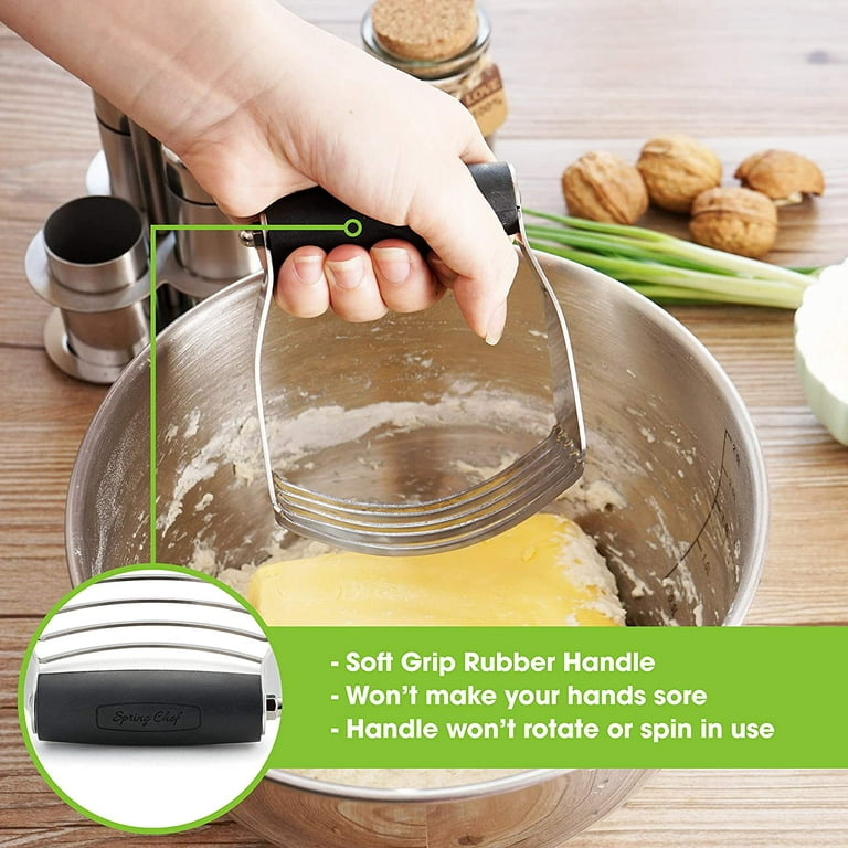 Rnkr Dough Blender Stainless Steel Pastry Cutter Set - Multipurpose Bench Scraper - Great As Dough Cutter for Pastry Butter and Pizza Dough - Smooth