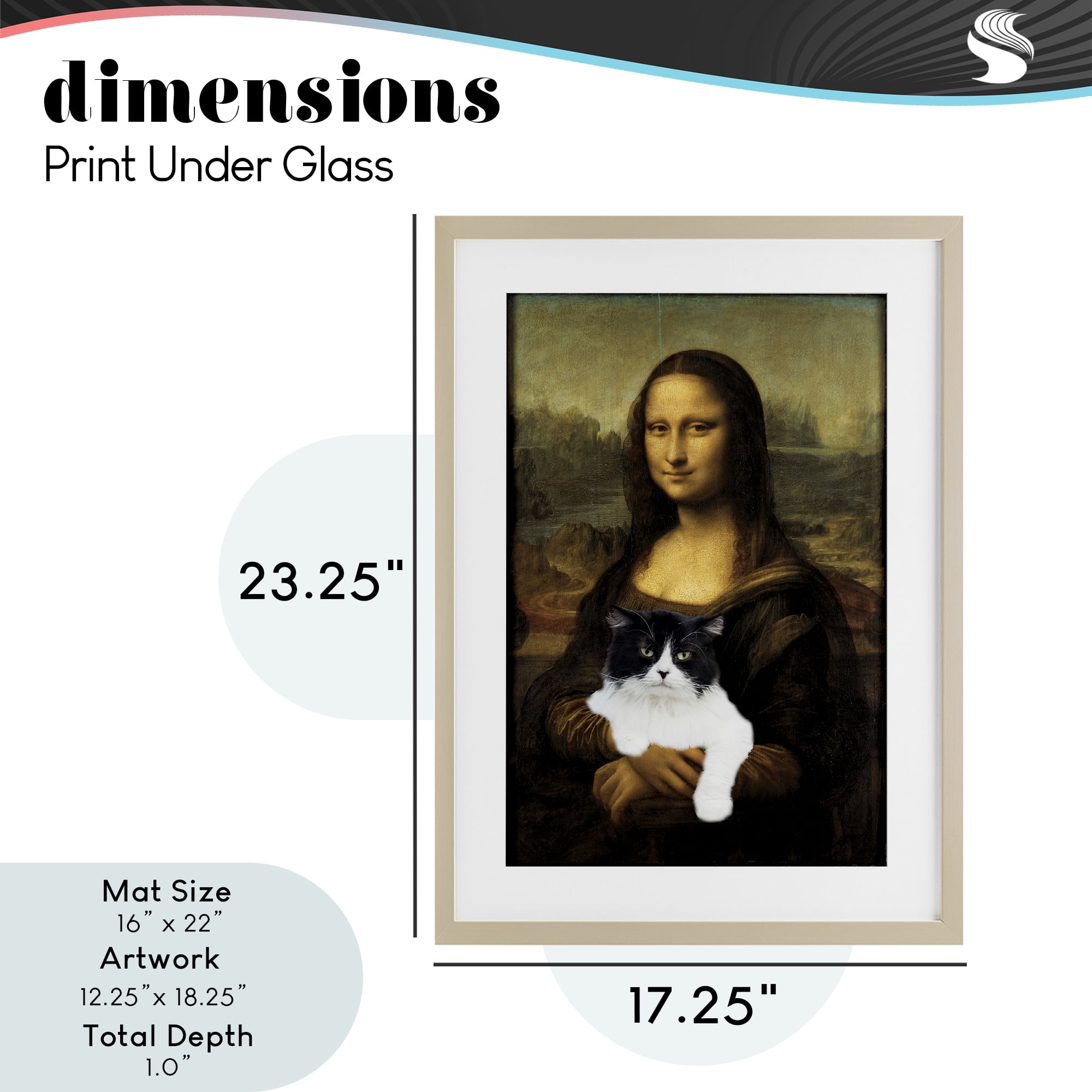 Mona Lisa Cat Lady Birch Framed Print Under Glass, design by Masters Redux