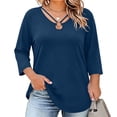 thumbnail image 2 of Vivianyo HD Women's V Neck Tunic Shirt, Curved Hem Three Quarter Sleeve Solid Top for Women, Fall Stretch Casual Shirt for Shopping Trips and Daily Errands, Sizes L-5XL, 2 of 8