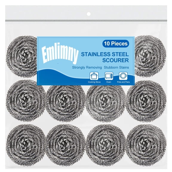 Emlimny 10 Pack Stainless Steel Scrubber, Steel Wool Srubber for Scouring Stubborn Messes from Pots and Pans, Stoves,Broiler Racks,Grills and More