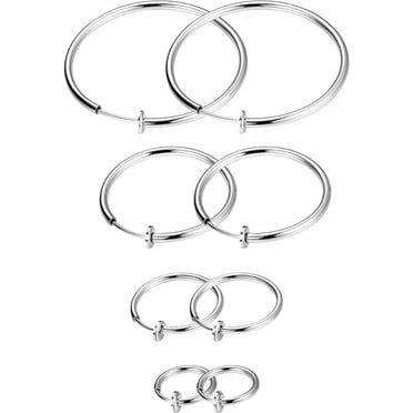 Yomhary Stainless Steel 4 Pairs Clip on Hoop Earrings for Women Men Non Pierced Earrings (A:Silver)