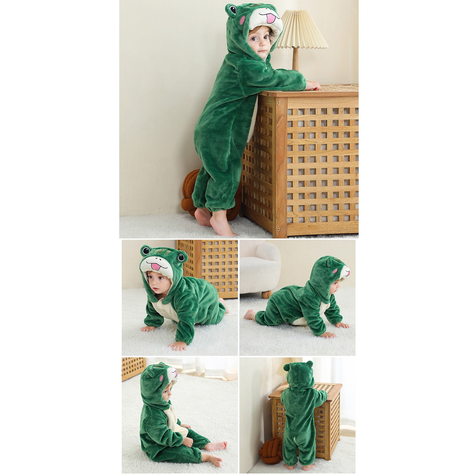 Ruyang Baby Girls Boys Halloween Animal Outfit Zip Up Flannel Onesie Long Sleeve Hooded Bodysuit Thick Warm Cute Jumpsuit