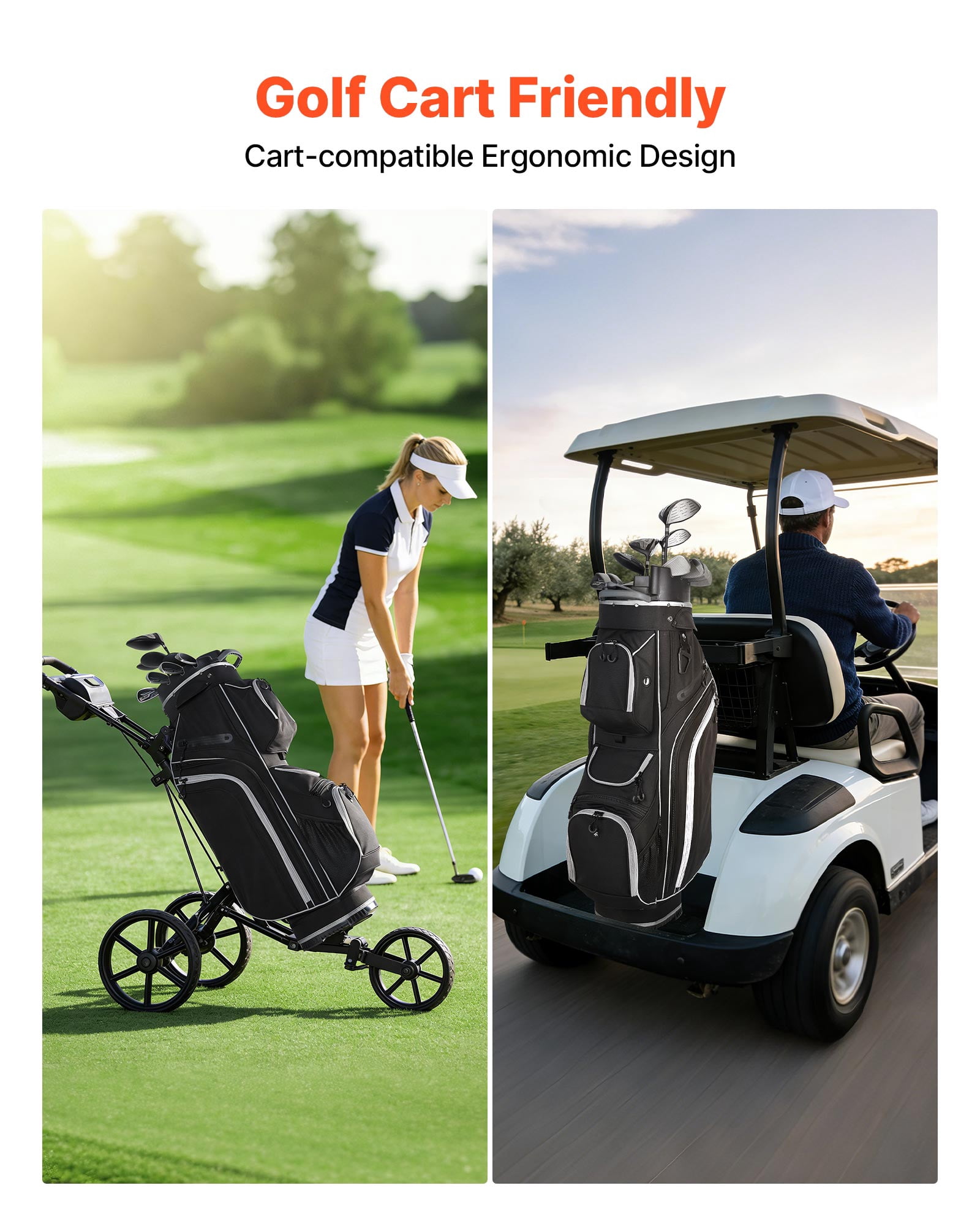 VEVOR Golf Cart Bag, 14 Way Top Divider Organizer, Golf Club Bag with Full-length Divider, Storage Pockets, Shoulder Strap, Rain Hood, Smooth Zippers, High-Strength 900D Polyester for Men & Women