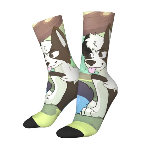 Masiiu Bluey Pattern Adult Crew Socks, Breathable Color-Block Mid-Calf Socks, Comfortable for Daily Wear and Sports