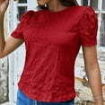 thumbnail image 4 of Bigersell Tunic Tops for Women Fashion Plaid Round-Neck Solid Color Bubble Sleeve Short Sleeve Tops Regular Pullover Sweetheart Short Sleeve Trendy Tops Style B20940, Red XL, 4 of 6