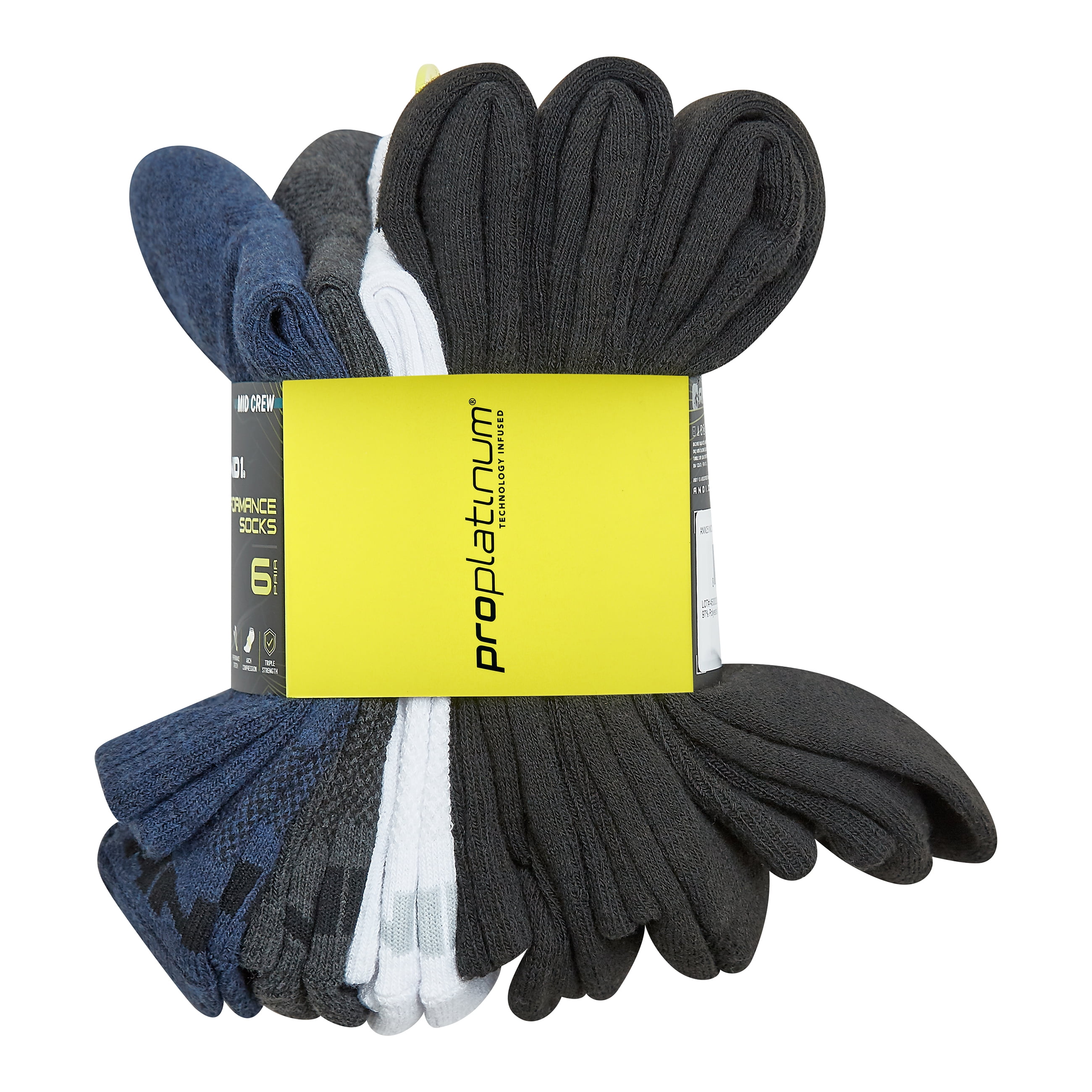 AND1 Men's Socks, Performance Cushion Mid Crew Socks, 6-Pack
