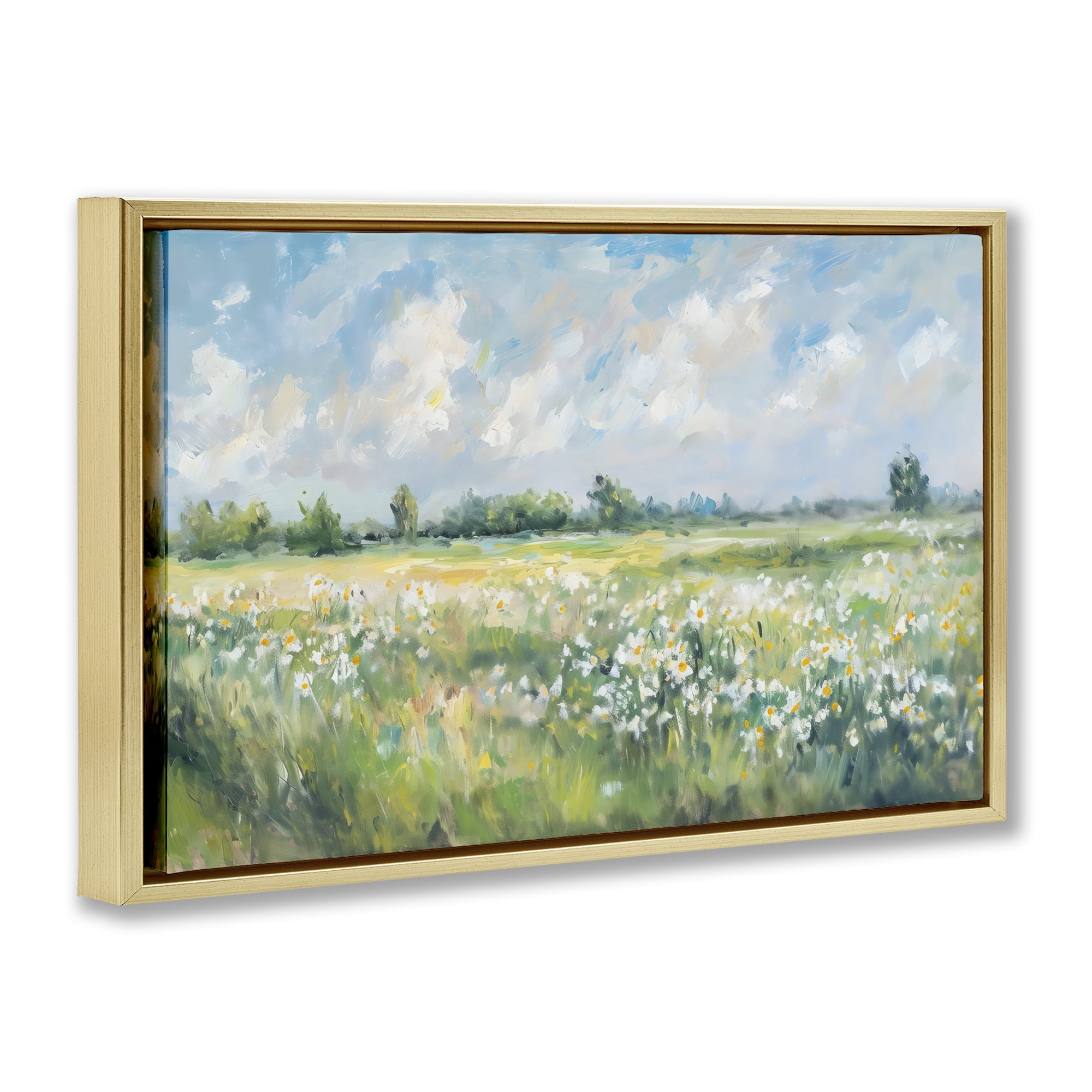 Stupell Industries Daisy Field Landscape Impression Gold Framed Floater Canvas Wall Art, design by Creative Studio