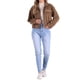 thumbnail image 2 of Chaqueta corta de forro polar INSPIRE CHIC para mujeres con cuello alto de felpa, manga larga, abrigo casual recortado marrón M, 2 of 6