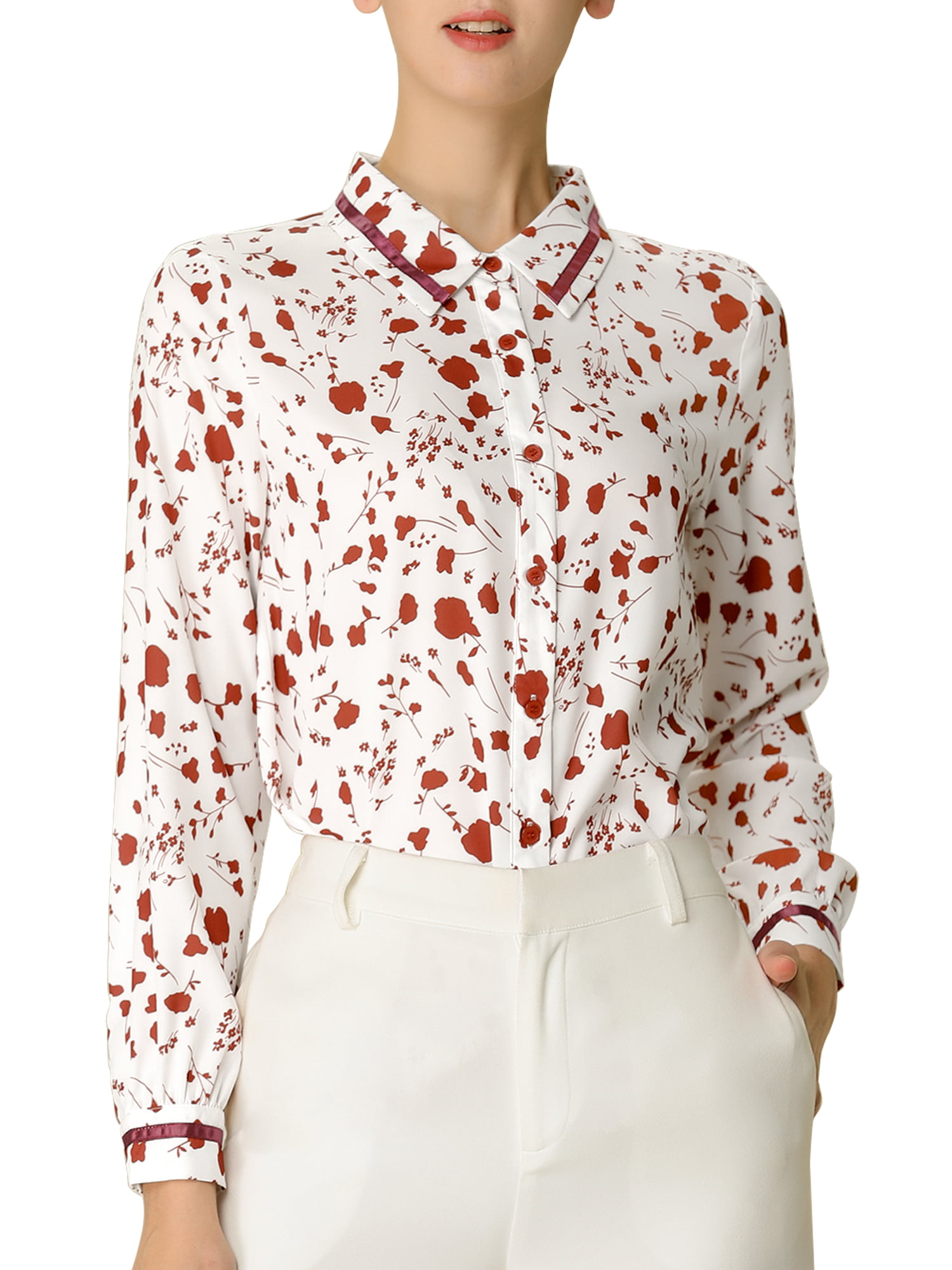 Allegra K Allegra K Women S Long Sleeve Shirt Casual Button Up Floral Print Blouse Tops