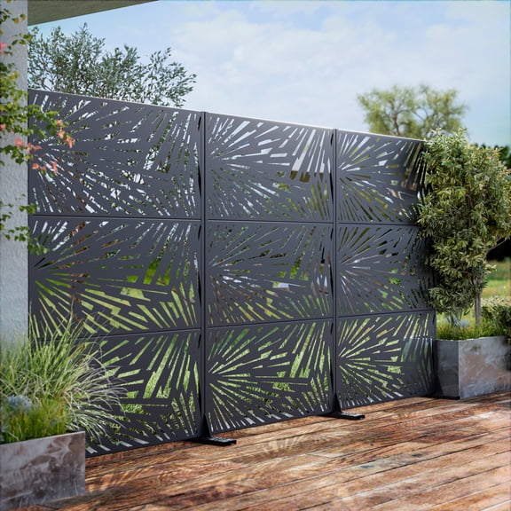 MAYEERTY 72x47 Black Outdoor Natural Privacy Panel Screen, 3 Piece Set Natural Folding Divider for Backyard and Garden