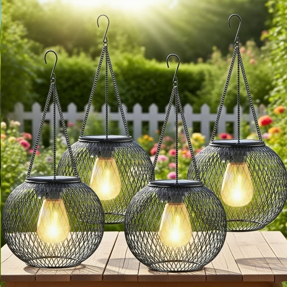 Solar Lantern Outdoor Waterproof, KagoLing Upgraded Hanging Solar Lights Outdoor Garden Decorations Decorative Lighting Solar Powered Waterproof Tree Lantern for Garden Yard Patio Pathway, 4 Pack