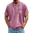 thumbnail image 2 of UVEASISHA Distressed Henley Shirts for Men Acid Washed Oversized T Shirts Short Sleeve Casual Summer Tees Stylish 3-Button Collarless T-Shirt with Chest Pocket Pink XXL, 2 of 7