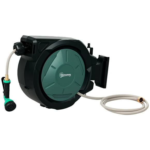 Outsunny Retractable Hose Reel, 1/2 in x 100ft Garden Hose Reel, Black