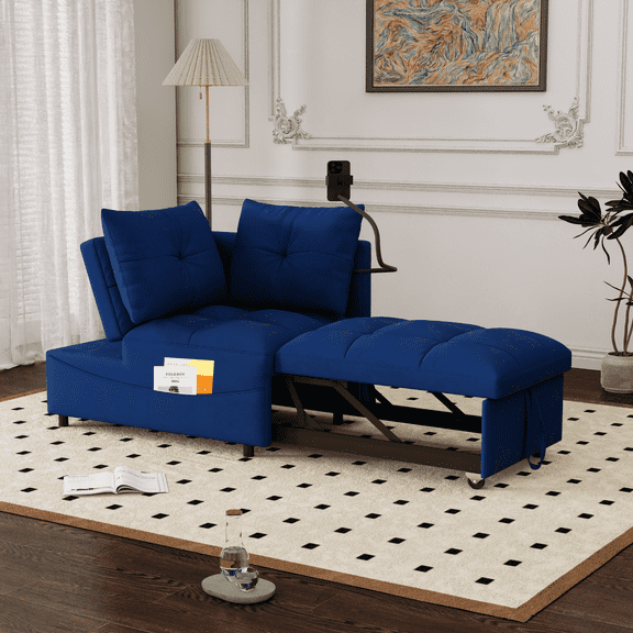 1 versatile foldable sofa bed in 3 lengths, modern sofa sofa sofa velvet pull-out bed, loveseat sofa adjustable back and with USB port and swivel phone stand,Black