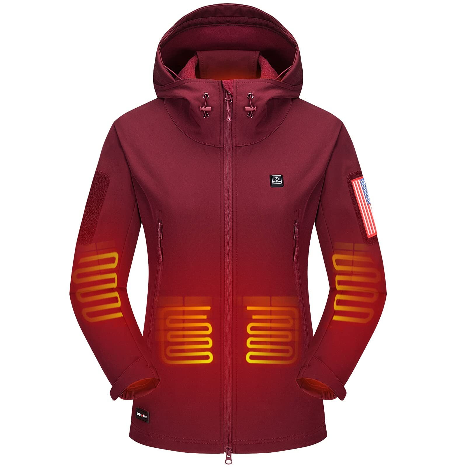 DEWBU Heated Jacket with 12V Battery Pack Winter Outdoor Soft Shell Electric Heating Coat, Women