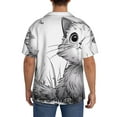 thumbnail image 3 of Xecao Cute Cat Meadow Sketch Men's Casual Short-sleeved Shirt, a button-up collared shirt with a pocket-Medium, 3 of 5