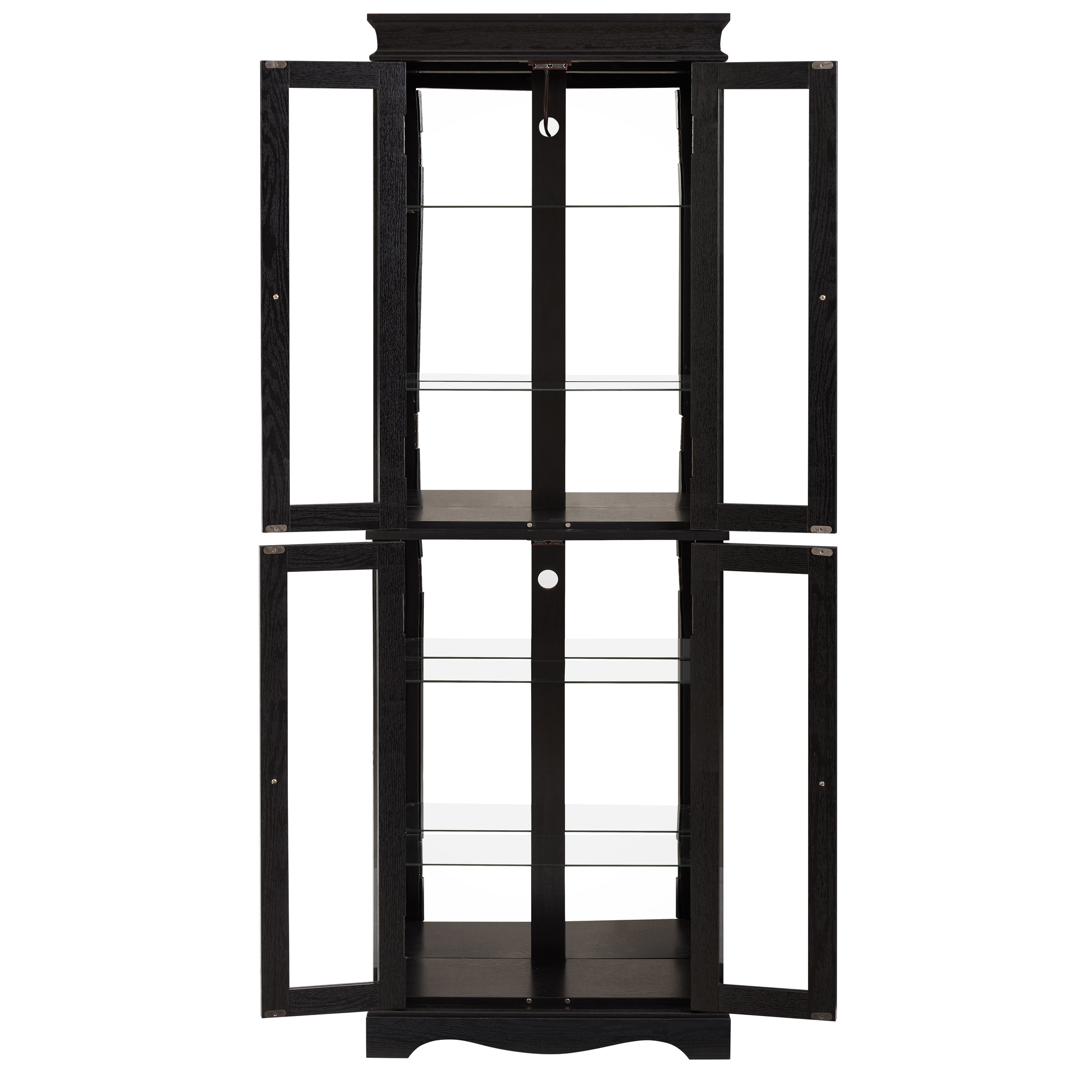 Noble House Wrenhill 70" Lighted Glass Curio Display Cabinet, 6-Tier Adjustable Shelves Wood Frame, Kitchen, Black