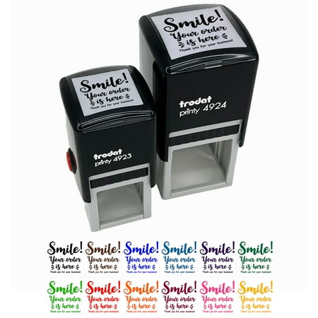 Smile Your Order is Here Cute for Businesses Self-Inking Rubber Stamp Ink Stamper - Black Ink - Small 1 Inch