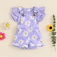 thumbnail image 2 of Gupgi Baby Girls Overalls Set, Infant Short Sleeve Ribbed Romper+Flower Print Suspender Shorts with Pockets, 2 of 9