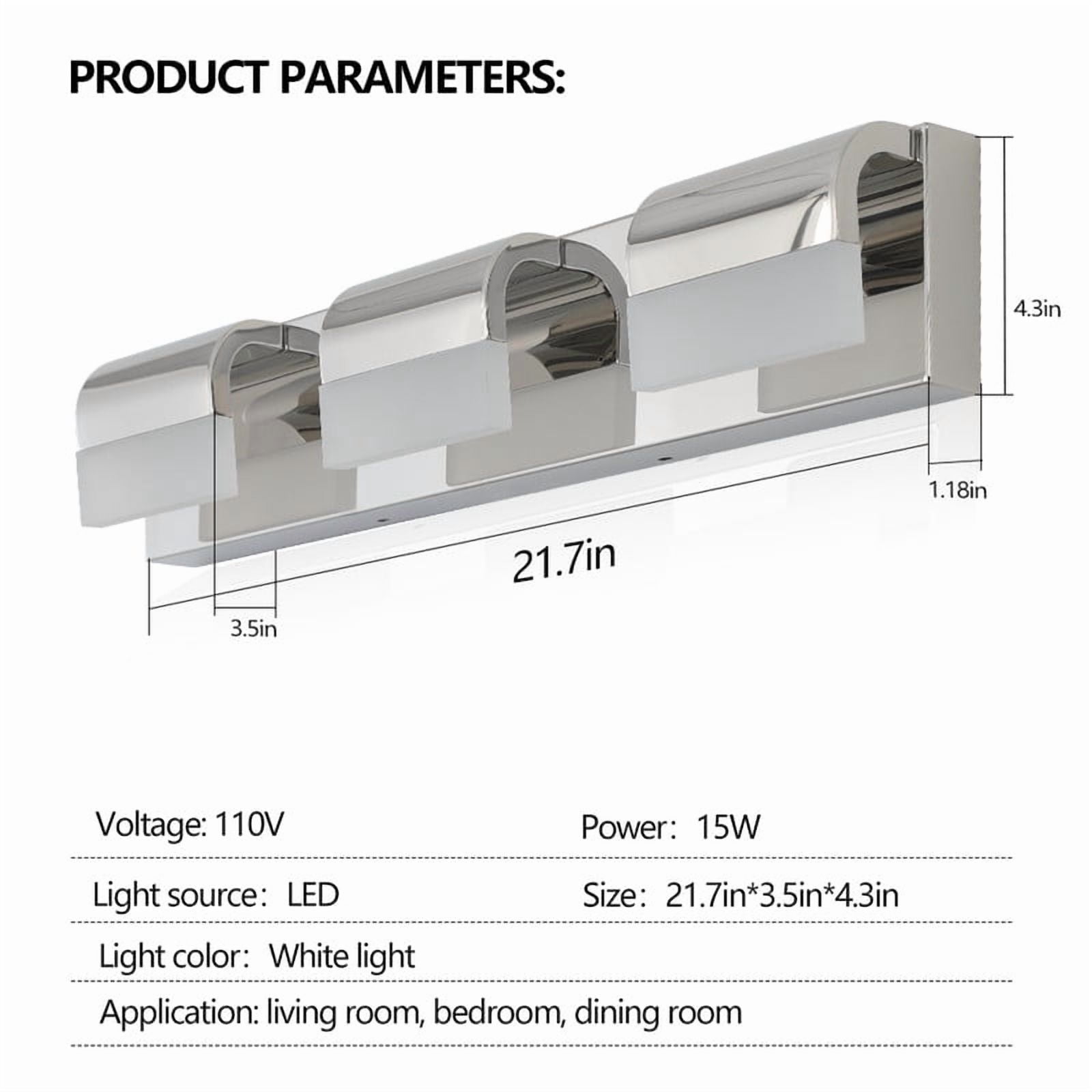 3-Light Modern LED Vanity Lights for Bathroom, Chrome Finish with Acrylic Shades, Wall Mounted Dimmable Fixture for Mirror and Sink Area