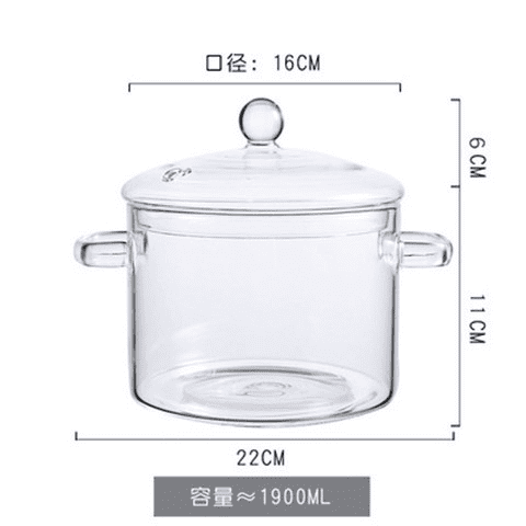 Glass Simmer Pot for Stove Top, 64.25 fl oz / 1900 ml High Borosilicate Glass Soup Pot with Lid, Double Handle Design, Clear Glass Simmering Pot for Gas Stove, Microwave & Electric Stove, Dishwasher