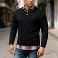 thumbnail image 2 of DHFJKG Men's 2 In 1 Sweater With Plaid Edge Slim Fit Long Sleeve Turndown Collar Knitted Pullover Top Casual Cozy Jumper Tops, 2 of 6