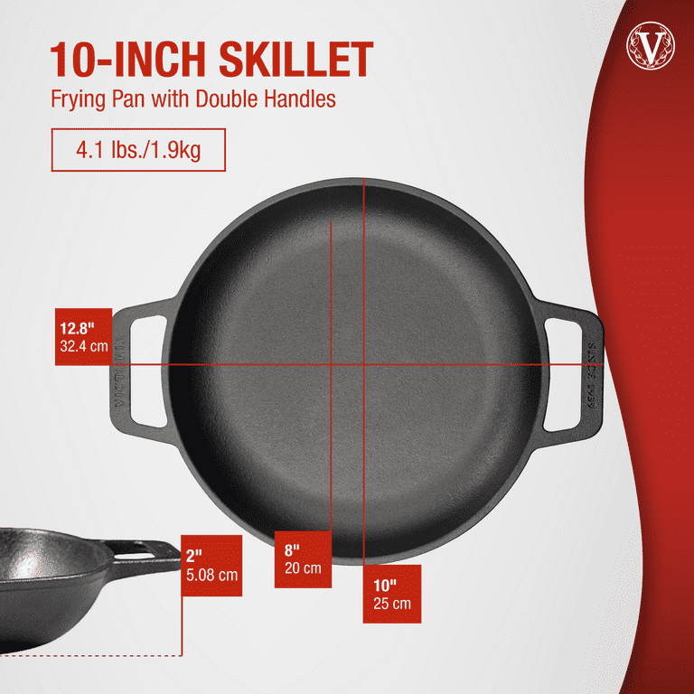 Victoria Cast Iron Skillet Large Frying Pan with Helper Handle Seasoned  with 100% Kosher Certified
