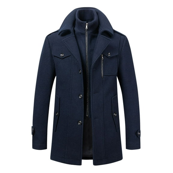 Yiliang Men Winter Wool Coat Turndown Keep Warm Double breasted Windbreaker Coat,Navy,2XL