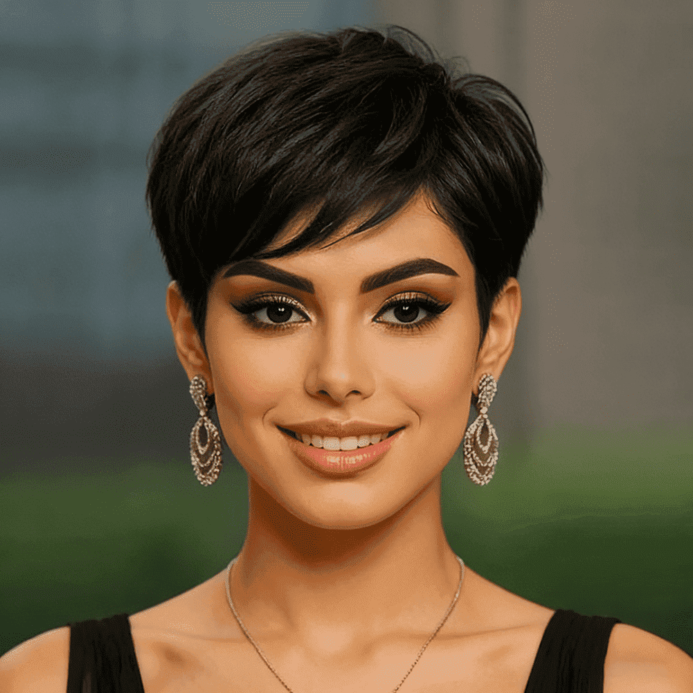 Short Fairy Style Wigs for Women, 150% Density Brazilian Virgin Human Hair, Machine-Made Rose Net Cap, Glueless, Wear And Go,Quick Style Change, Perfect for Fashion Lovers