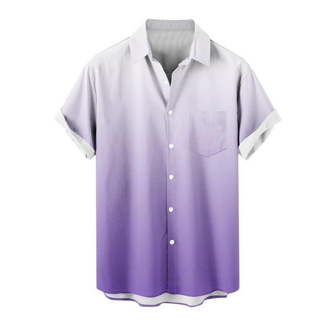 fatyb Men's Short Sleeve Button down Shirts Gradient Casual Beach Shirts Lightweight Summer Vacation Tops