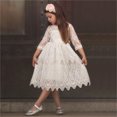 thumbnail image 1 of Txlixc Vestido de princesa con cinturón, vestido de sol de encaje hueco de 3 / 4 mangas Txlixc moda, 1 of 5