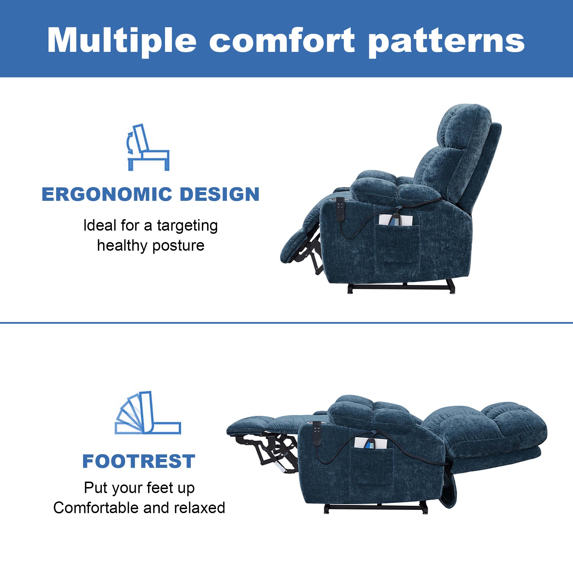 Aukfa Massage Recliner Electric Chair with Heat, Power Lift Chair for Elderly, Blue