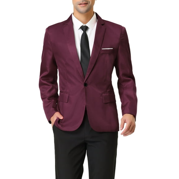 Unique Bargains Men's Blazer Single Breasted One Button Prom Suit Coat M Burgundy